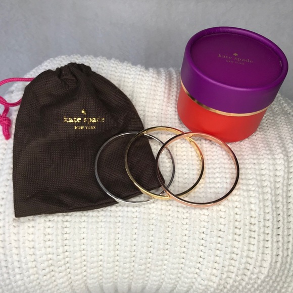 Kate Spade Elegant Gold, Silver, and Rose Gold Bangle Set - Picture 9 of 11